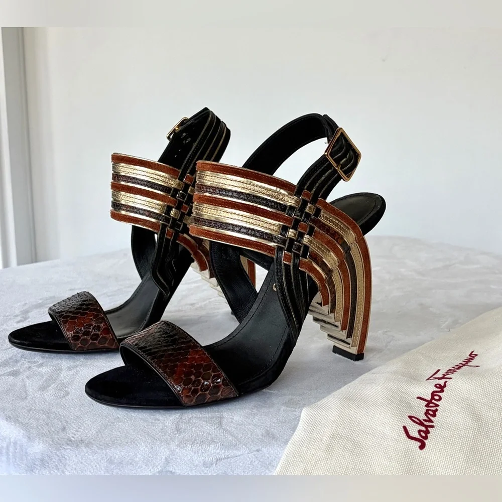 Salvatore Ferragamo Lenny F/W 2015 Runway Art Deco heels, *never worn* w/dustbag